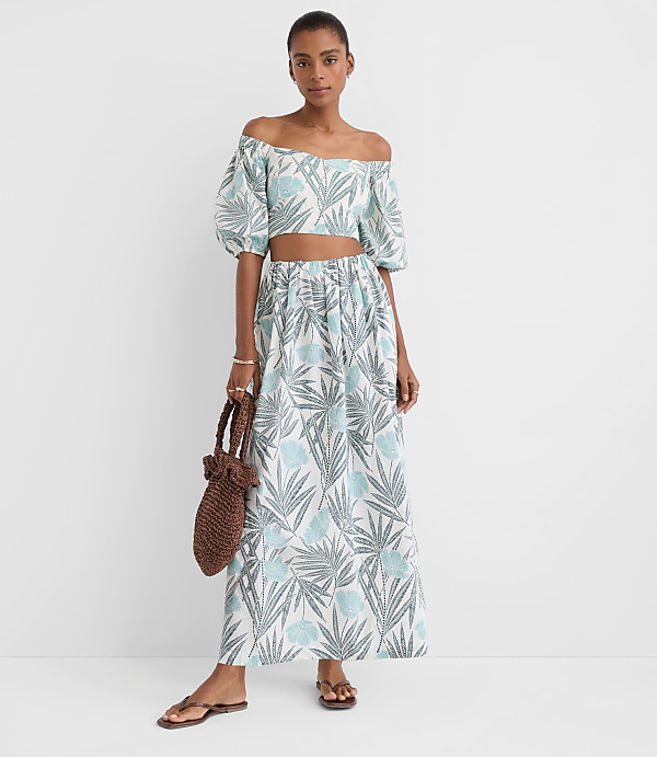 LOFT Beach Palm Poplin Maxi Pocket Skirt