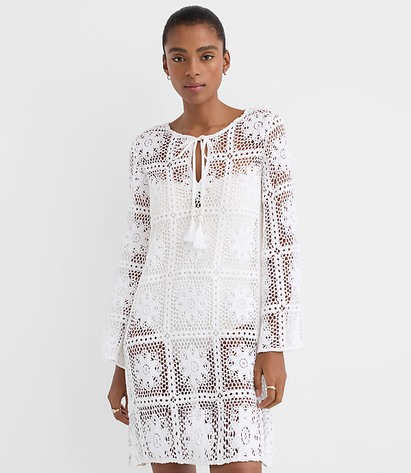 LOFT Beach Floral Tile Crochet Swimsuit Coverup