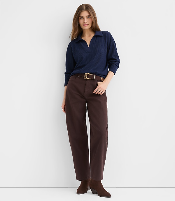 Waffle Collared V-Neck Top