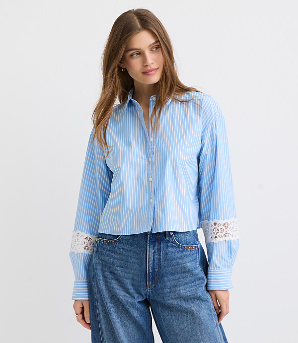 Striped Poplin Everyday Abbreviated Shirt