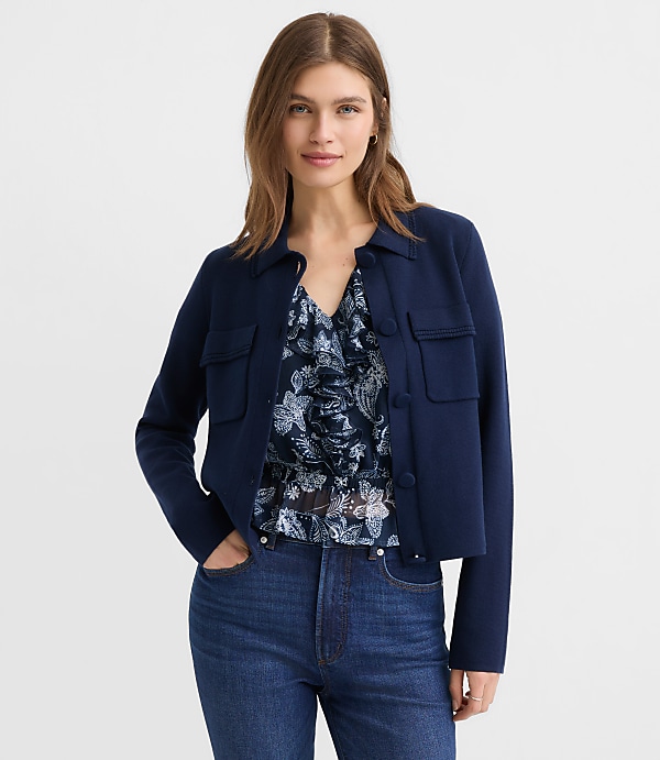 Embroidered Trim Sweater Jacket