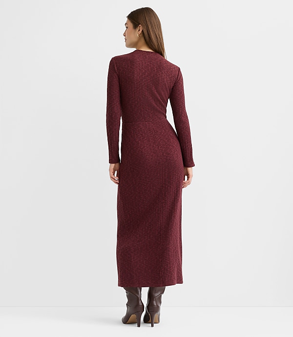 Ribbed Shoulder Button Midi Dress