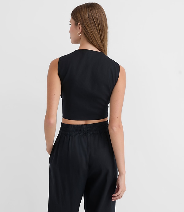 LOFT Beach Linen Cotton Tie Front Top