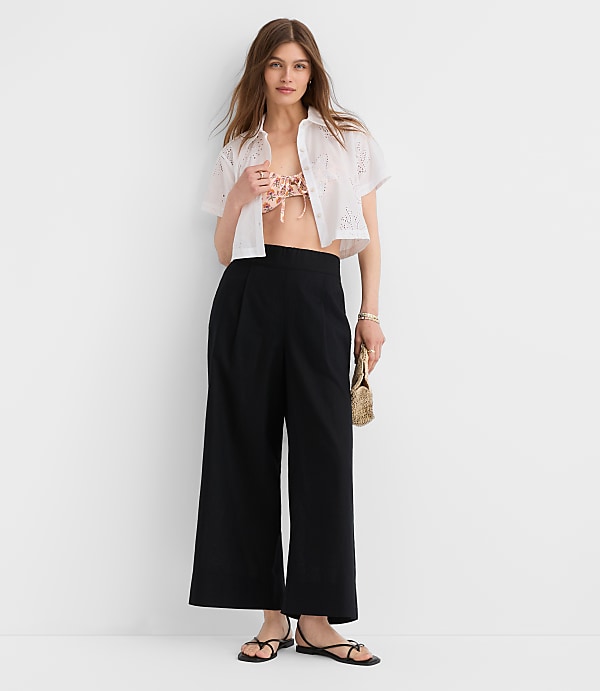 LOFT Beach Linen Cotton Wide Leg Pants