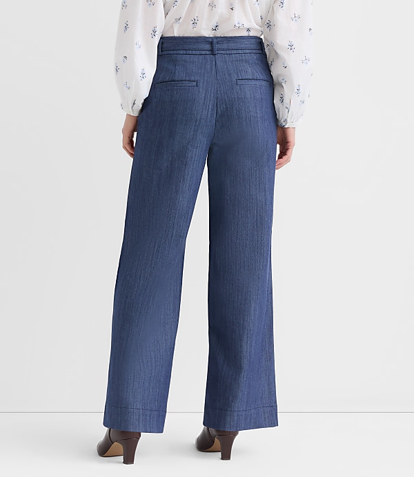 Belted Palmer Wide Leg Pants in Refined Denim