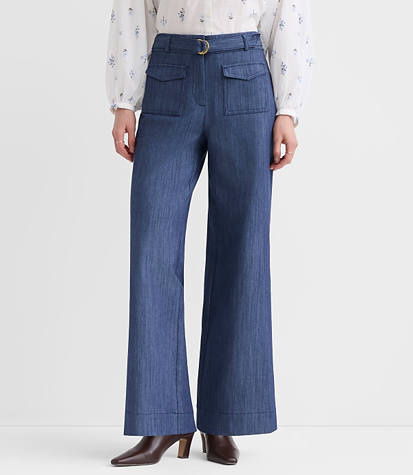 Belted Palmer Wide Leg Pants in Refined Denim