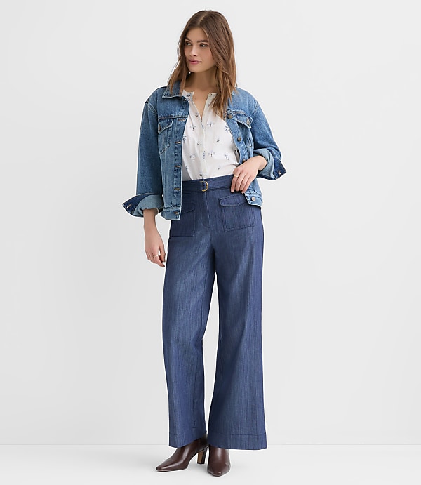 Belted Palmer Wide Leg Pants in Refined Denim