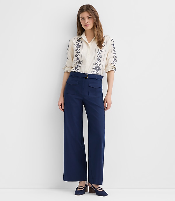Belted Palmer Wide Leg Pants in Pique