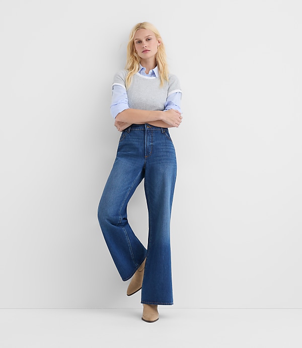 Rivete Mid Rise Loose Flare Jeans in Vintage Dark Wash