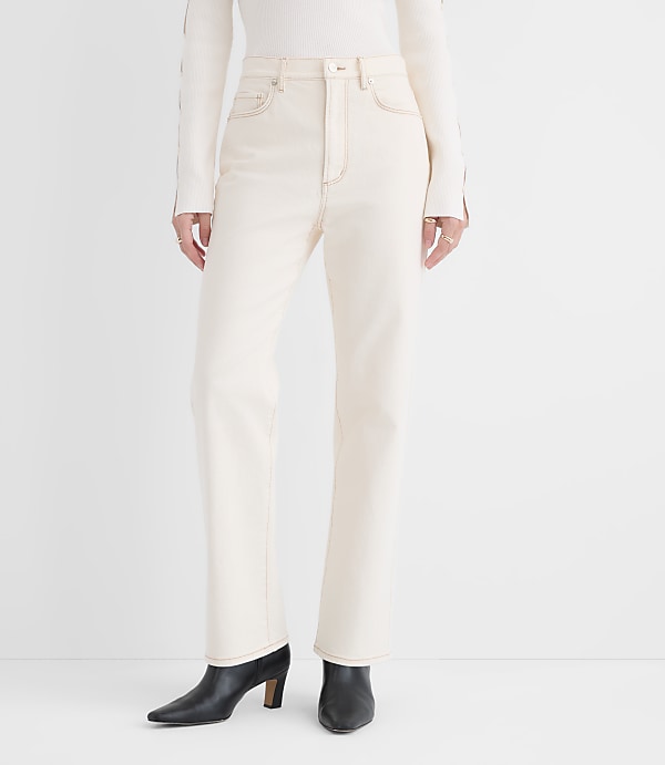 Rivete High Rise Straight Jeans in Ivory