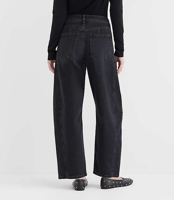 Rivete Seamed High Rise Barrel Jeans in Noir Wash