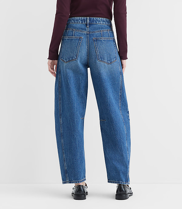 Rivete Seamed High Rise Barrel Jeans in Dark Wash