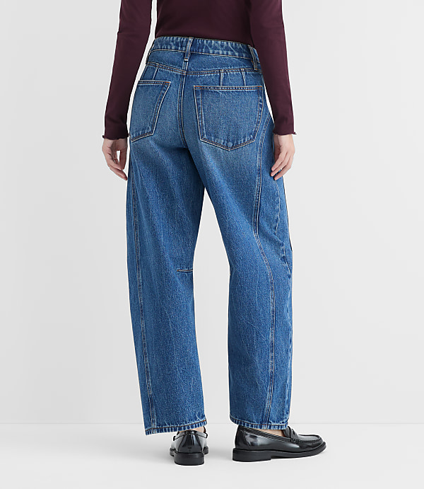 Rivete Curvy Seamed High Rise Barrel Jeans in Dark Wash