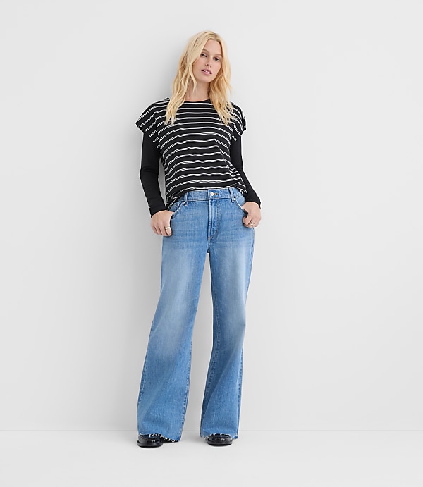 Rivete Fresh Cut Mid Rise Loose Flare Jeans in Light Wash