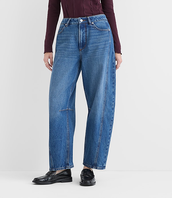 Rivete Curvy Seamed High Rise Barrel Jeans in Dark Wash