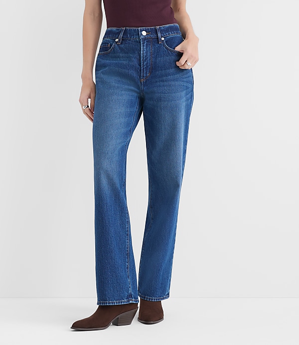Rivete Curvy Mid Rise Relaxed Straight Jeans in Dark Wash