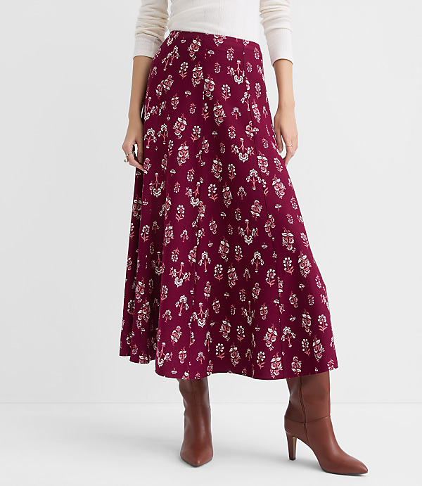 Floral Gored Midi Skirt