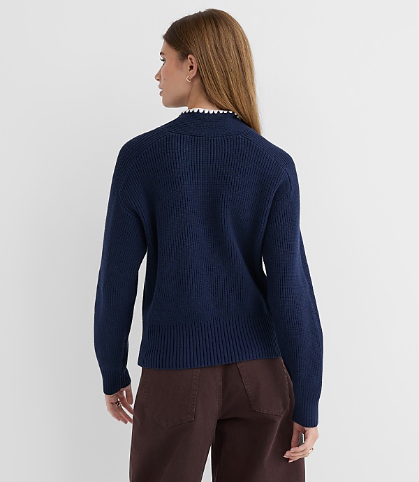 Contrast Stitched Tie Neck Sweater