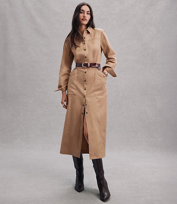 Twill Midi Pocket Shirtdress