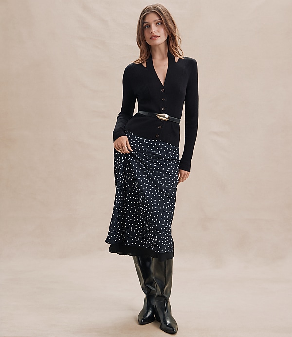 Dotted Layered Column Midi Skirt