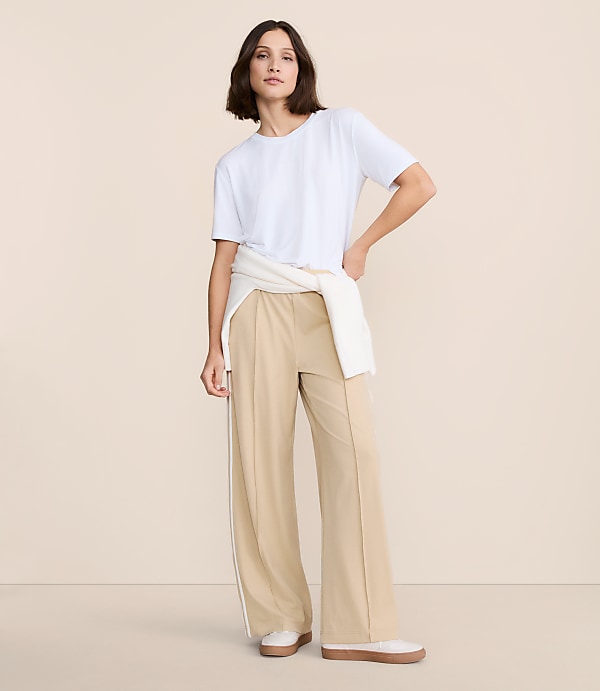 Lou & Grey Double Stripe Pintucked Luvstretch Wide Leg Pants
