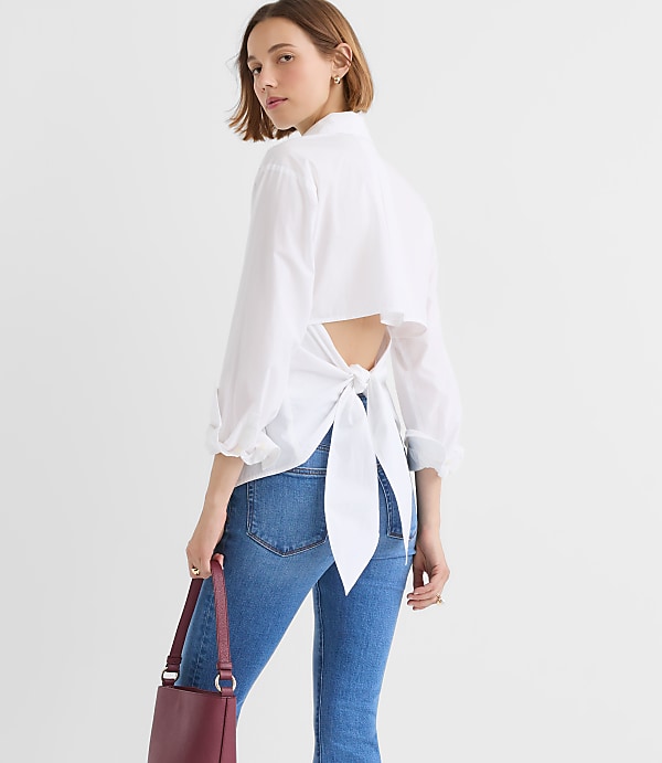 Striped Cutout Tie Back Poplin Shirt