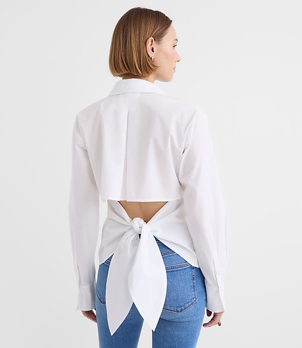 Striped Cutout Tie Back Poplin Shirt