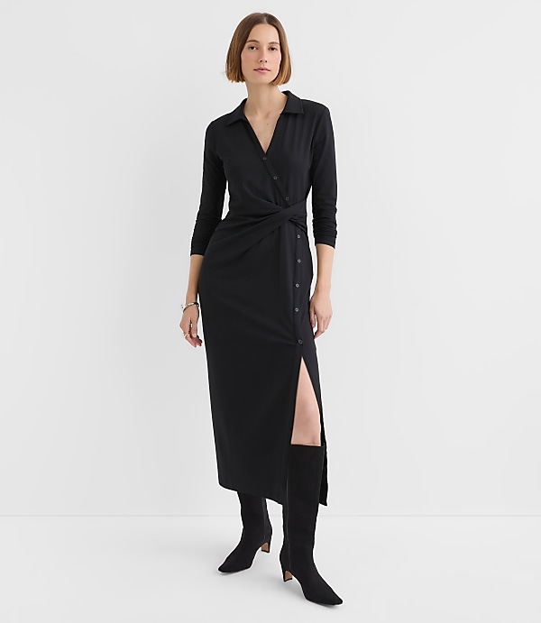 Button Twist Midi Dress