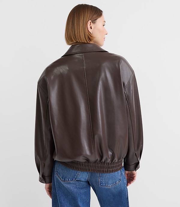 Oversized Faux Leather Bomber Jacket