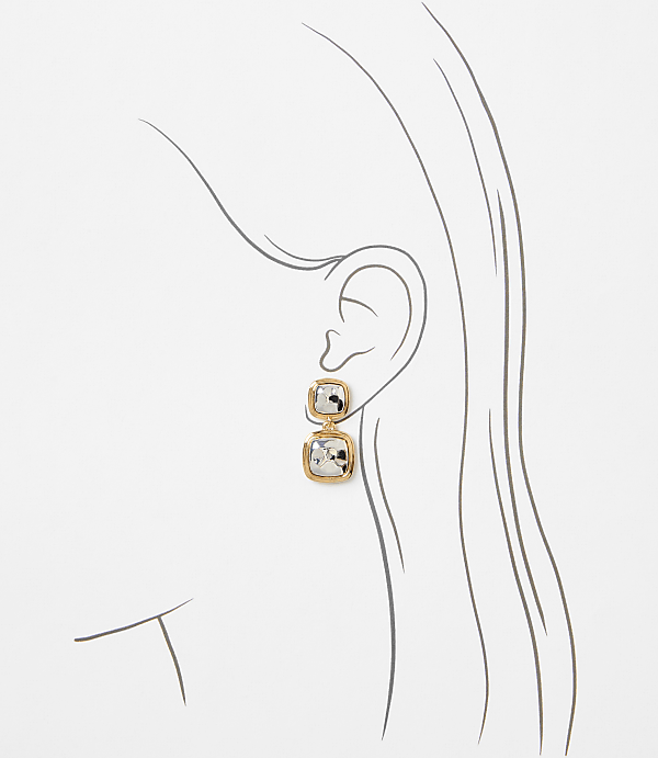 Mixed Metal Square Drop Earrings
