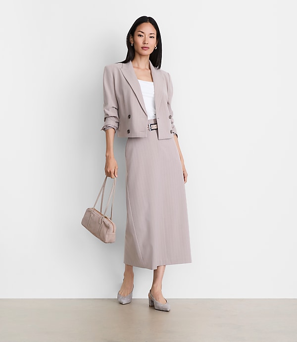 LOFT Versa Seasonless Stretch Trouser Midi Pocket Skirt in Stripe