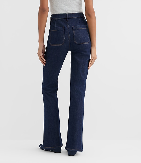 Rivete Patch Pocket High Rise Slim Flare Jeans in Classic Rinse Wash