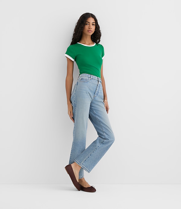 Rivete High Rise Straight Jeans in Vintage Mid Wash