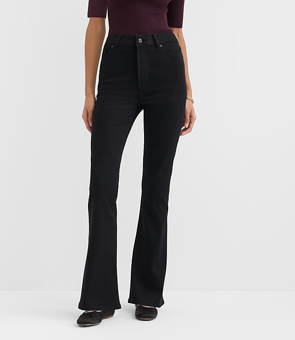 Rivete Curvy High Rise Slim Flare Jeans in Noir Wash