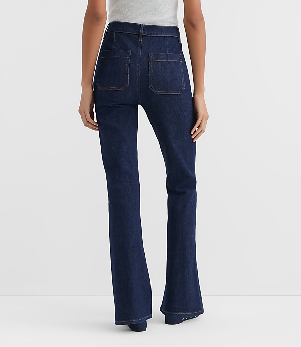 Rivete Curvy Patch Pocket High Rise Slim Flare Jeans in Classic Rinse Wash