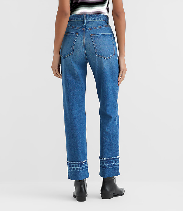 Rivete Unpicked Cuffed High Rise Straight Jeans in Authentic Indigo