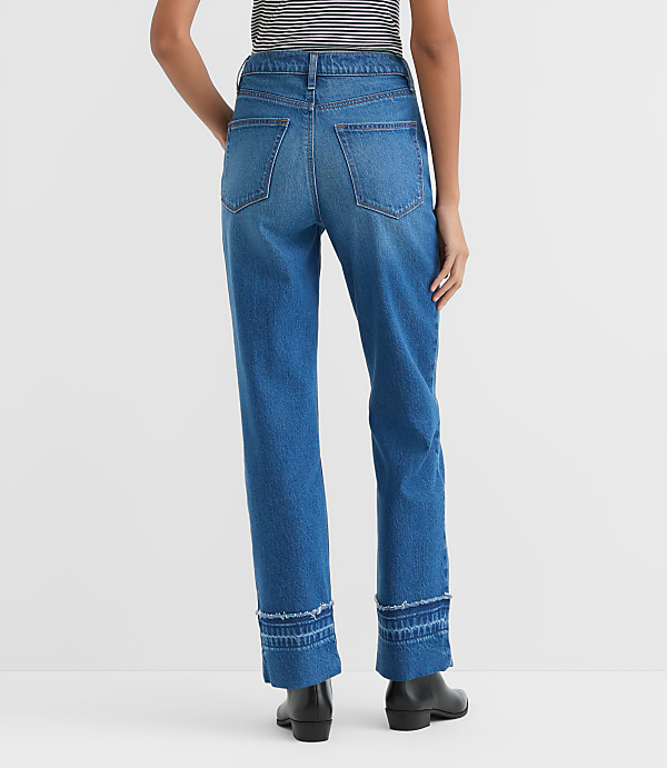 Rivete Curvy Unpicked Cuffed High Rise Straight Jeans in Authentic Indigo
