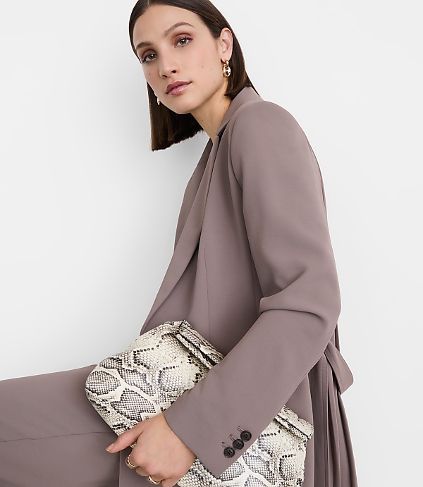 LOFT Versa Crepe Drape Back Pleated Belted Blazer
