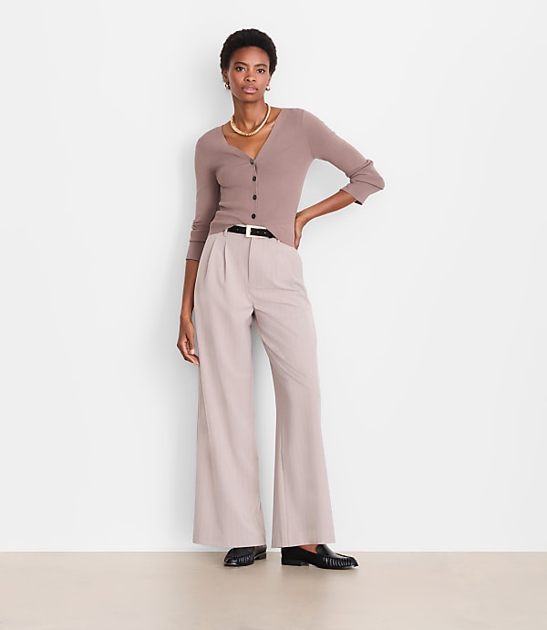 LOFT Versa Seasonless Stretch Double Pleat Wide Leg Pants in Stripe