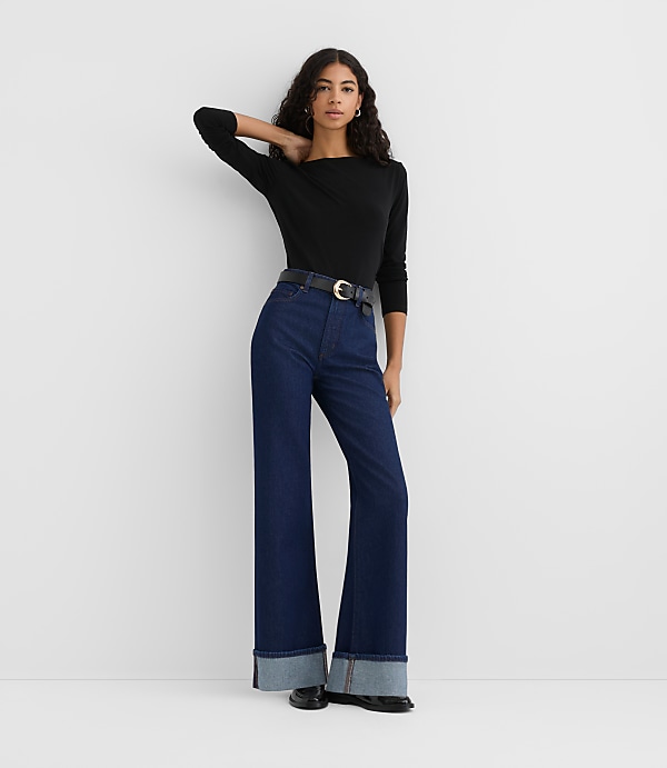 Rivete Cuffed High Rise Wide Leg Jeans in Nova Wash