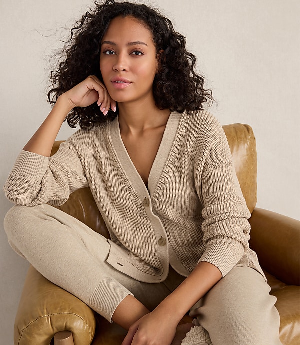 Haven Well Within Organic Cotton Shaker Stitch Heathered Cardigan