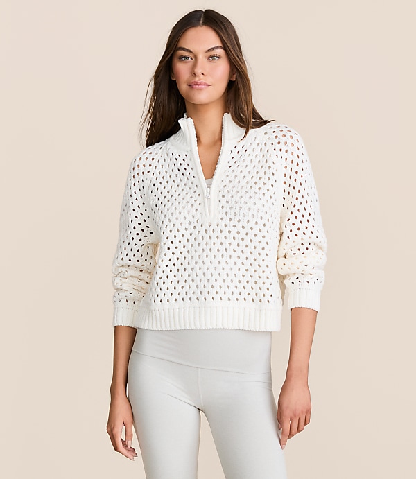 Lou & Grey Mesh Stitch Half Zip Sweater