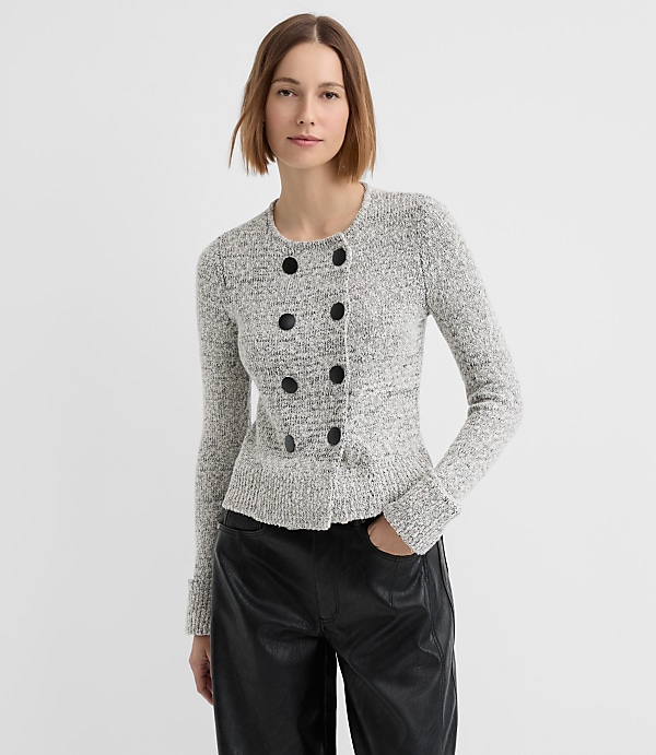 Petite Boucle Cuffed Double Breasted Cardigan