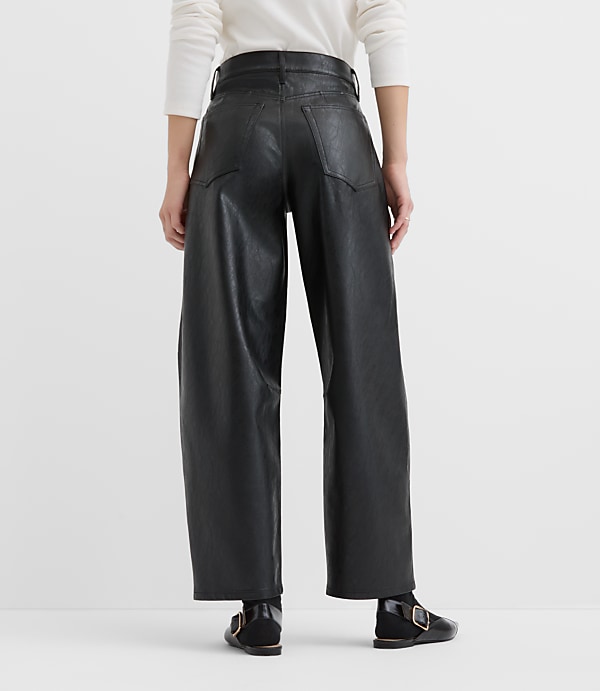 Petite High Rise Horseshoe Seamed Barrel Jeans in Faux Leather