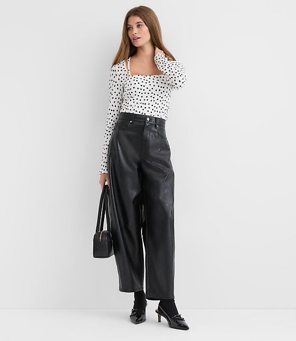Petite Dot Textured Ruched Square Neck Top