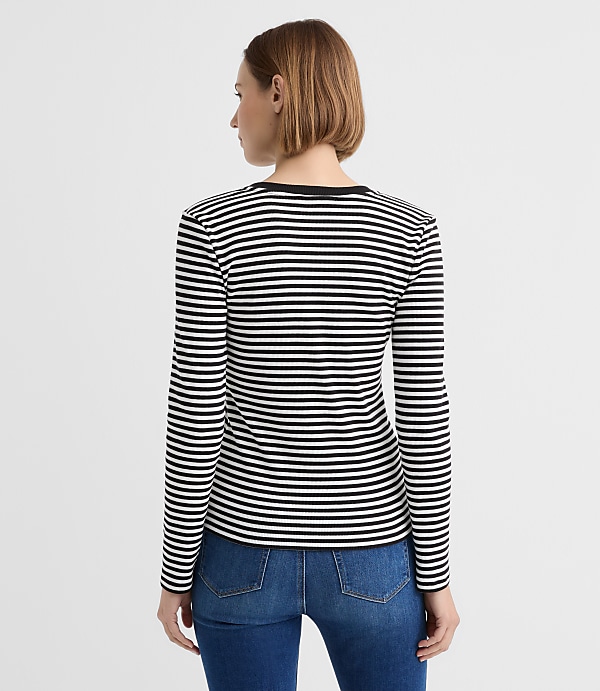 Petite Stripe Metallic Button Henley Top