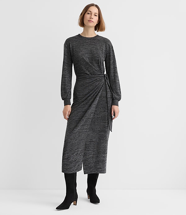 Petite Jersey Side Pleated Midi Wrap Dress