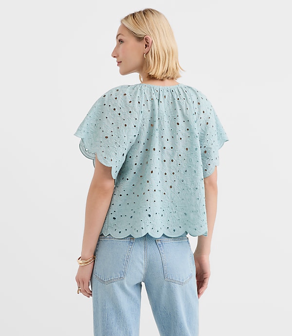 Scalloped Eyelet Flutter Sleeve Top