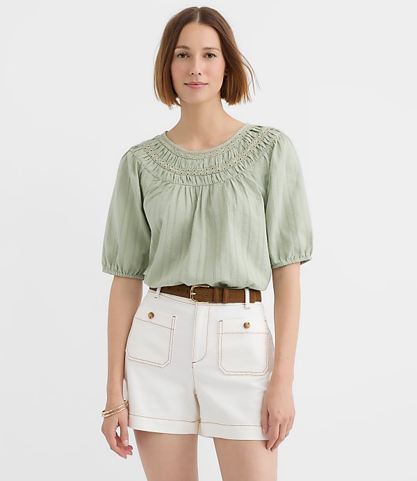 Striped Lace Trim Yoke Blouse