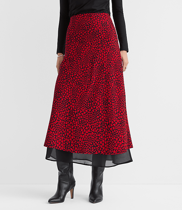 Petite Heart Layered Column Midi Skirt